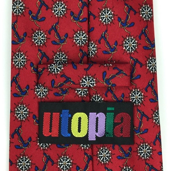 Utopia Men's Tie Handmade Red Anchor Compass Nautical Novelty Necktie 56" - Picture 4 of 8